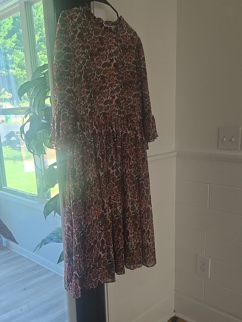 Dainty Jewells Burgundy, Olive & Cream Floral Tiered Midi Dress